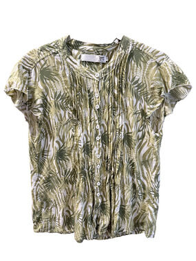Gaya Bamboo print Shirt Women's XL Front Pintucks Resortwear. Beach Vacation